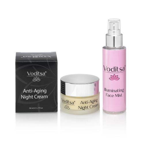 Комплект нощен крем против бръчки и мист за лице VODITSA